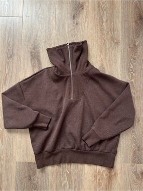 Lola's room brown funnel zip neck sweater